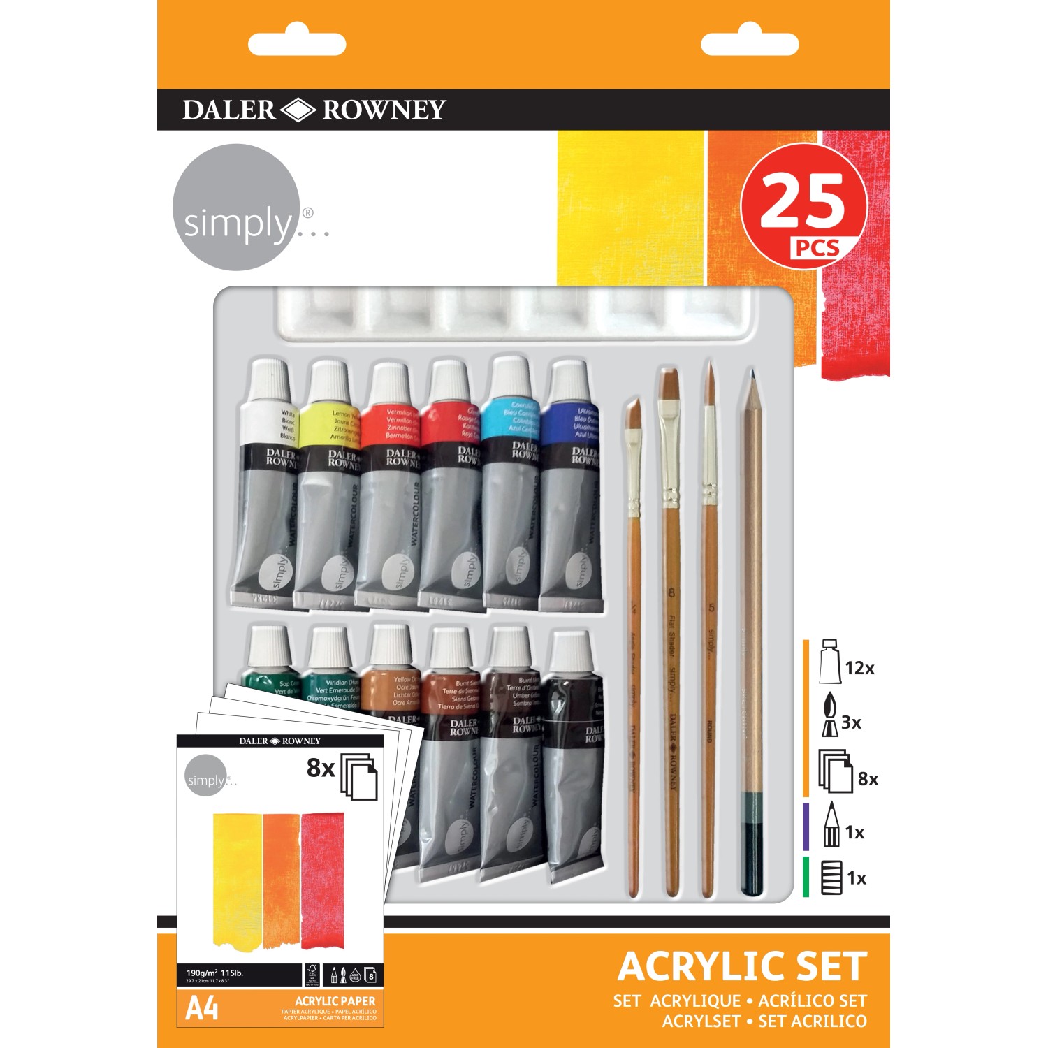 Daler-Rowney Simply Acryl-Mal-Set sortierte Farben 25 teilig