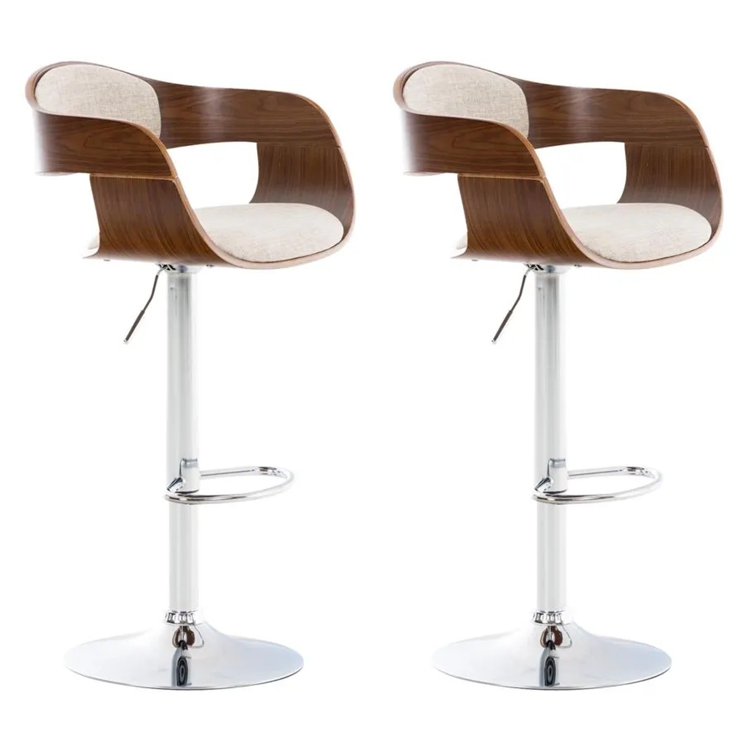 DELUKE 2er Set Barhocker NADAN Stoff Walnuss/creme 50x48x88cm Barstuhl Höhenverstellbar Mit Lehne Drehbar Tresenhocker T...