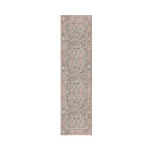 Flair Rugs Una Floral Vintageteppich, grün-grau mit rosa Blumenmuster, maschinenwaschbar. Für Zuhause.