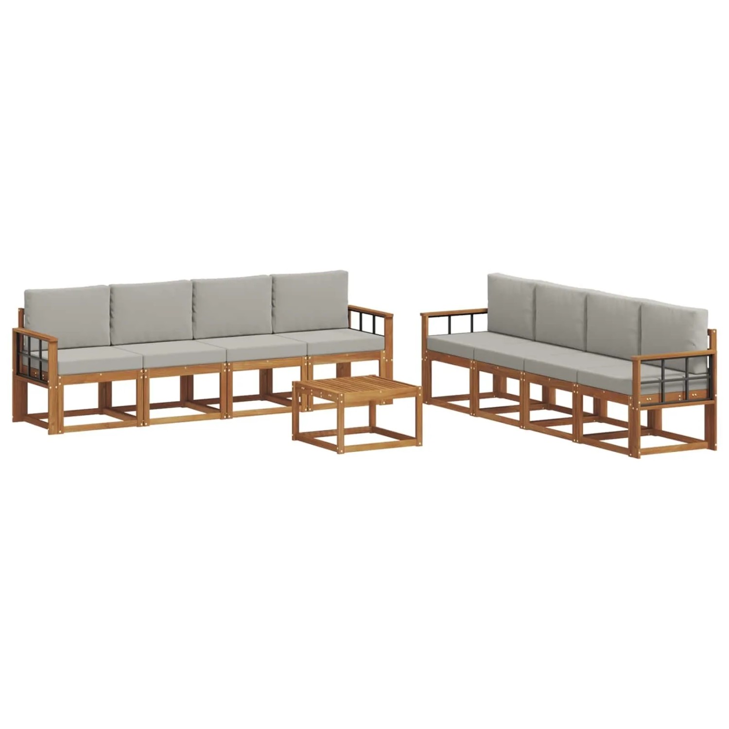 vidaXL Outdoor-Sofagarnitur mit Kissen 9 Stk Natur und Hellgrau 3366194