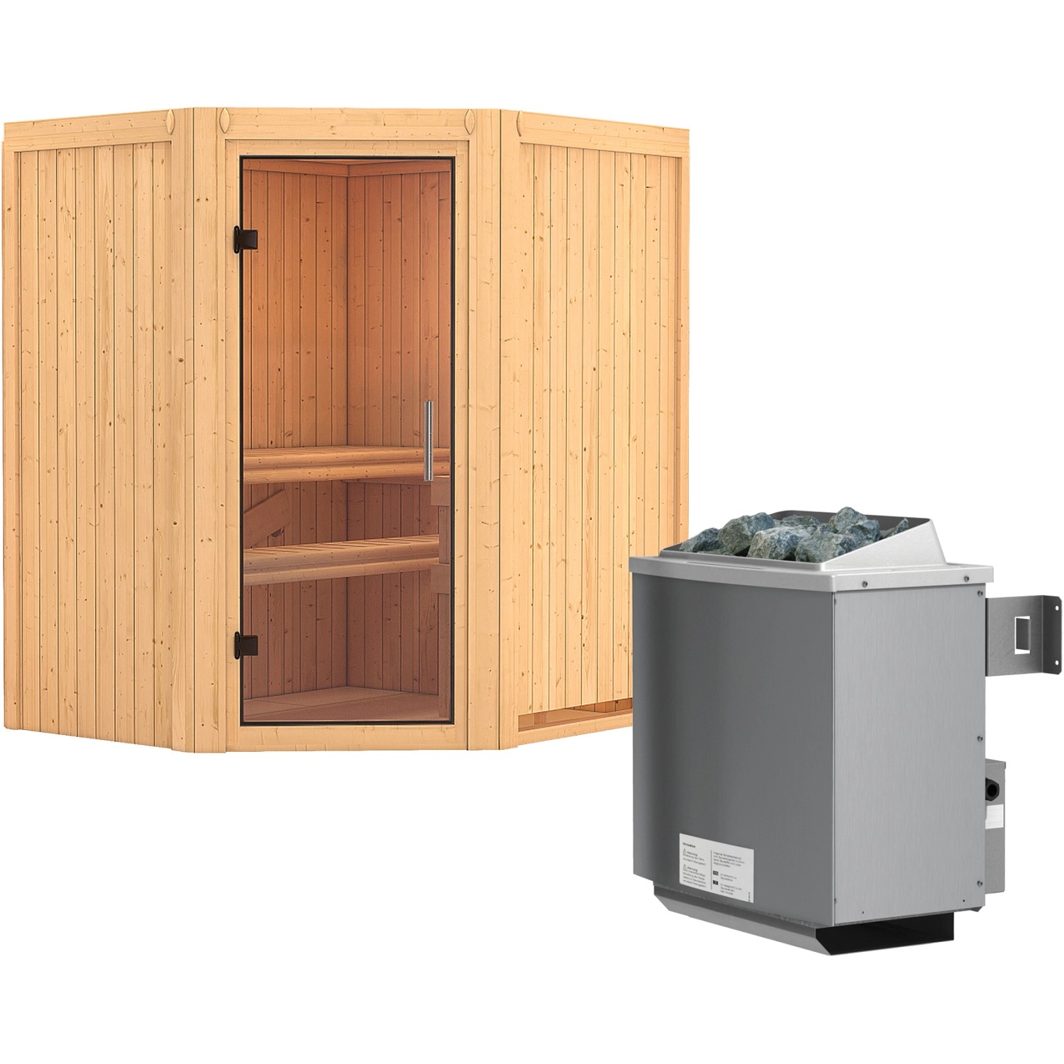 Karibu Sauna Tjorven, Ofen, integrierte Steuerung, Glastür