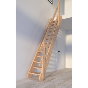 StarWood Treppe Samos Eiche mit Holzgeländer, verjüngte Stufen, unbehandeltes Eichenholz.