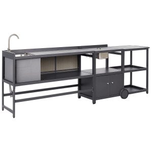 Graphitgraue Beliani Gartenküche ORTISEI mit Spüle, Schrank und Servierwagen.