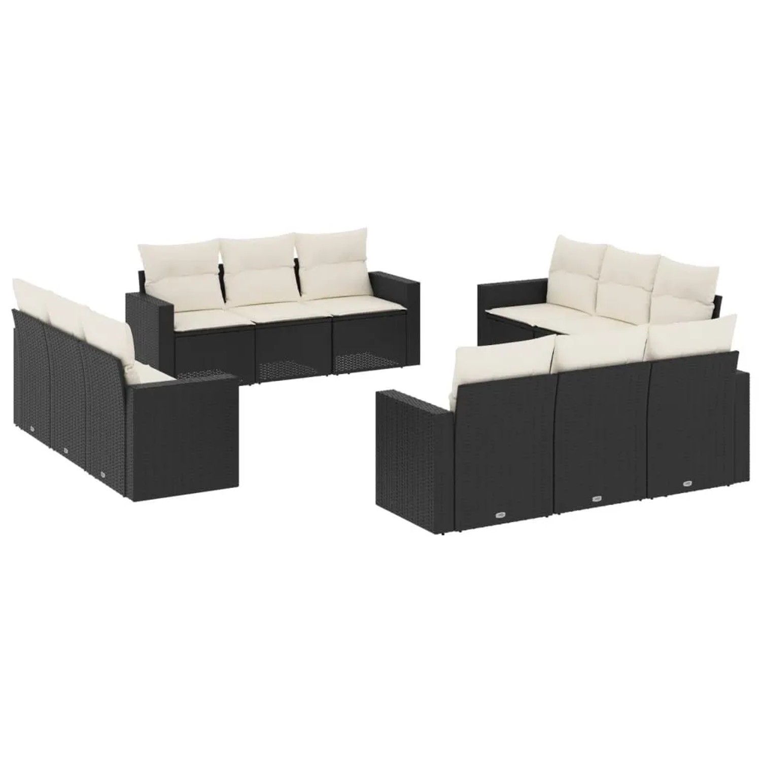 vidaXL 12-Tlg Garten-Sofagarnitur mit Kissen Schwarz Poly Rattan 3251103 günstig online kaufen