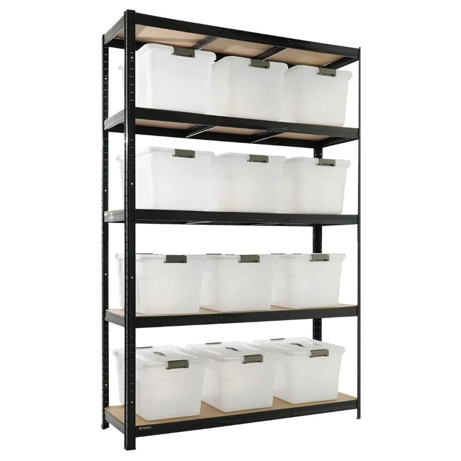 PROREGAL Schwerlastregal RAGNAR 180x120x40cm inkl. 12x Aufbewahrungsboxen 30 Liter 5 MDF-Platten-Ebenen Fachlast 175kg Regal mit Boxen Aufbewahrung