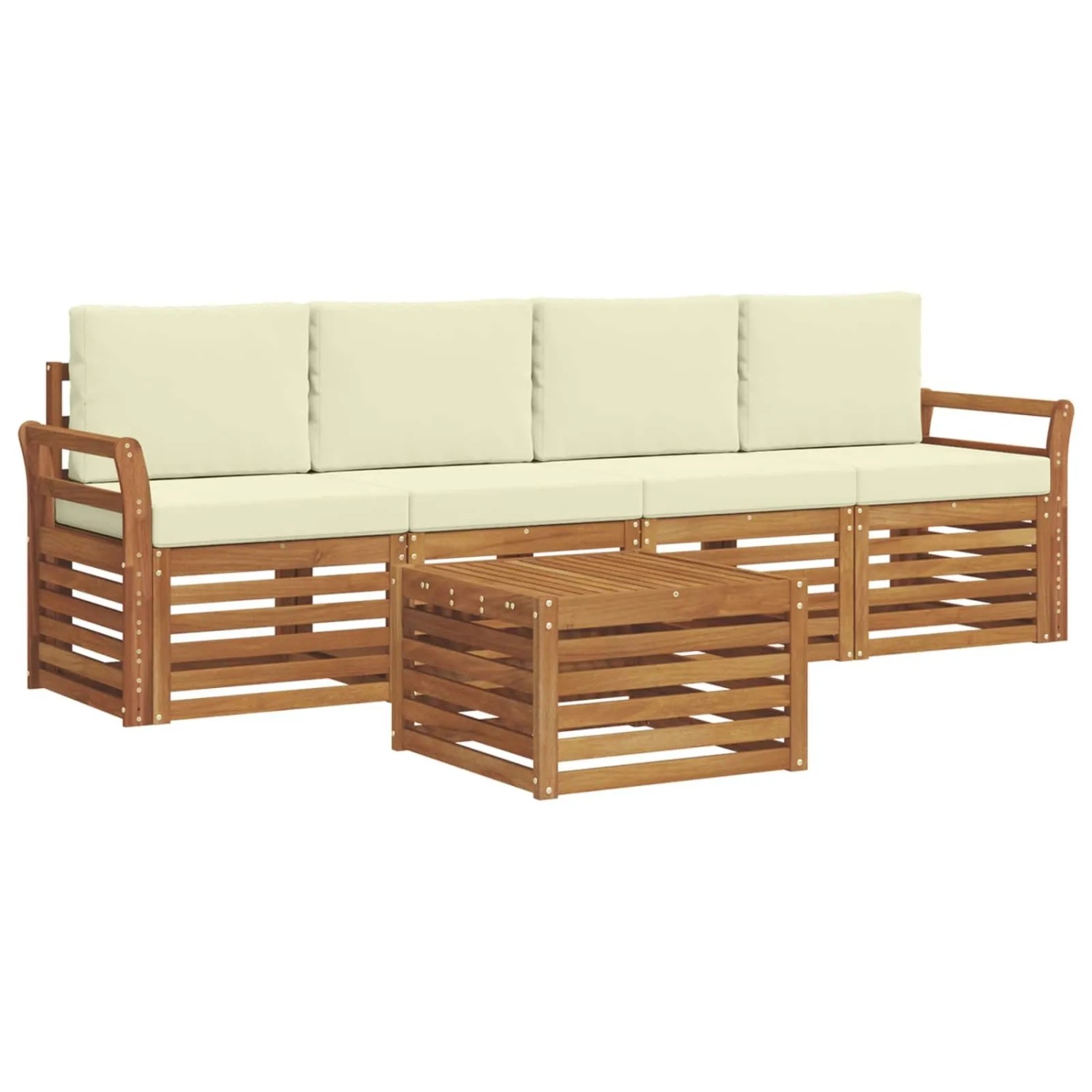vidaXL Sofagarnituren 5 Tlg Natur und Creme Massivholz Akazie 3374330