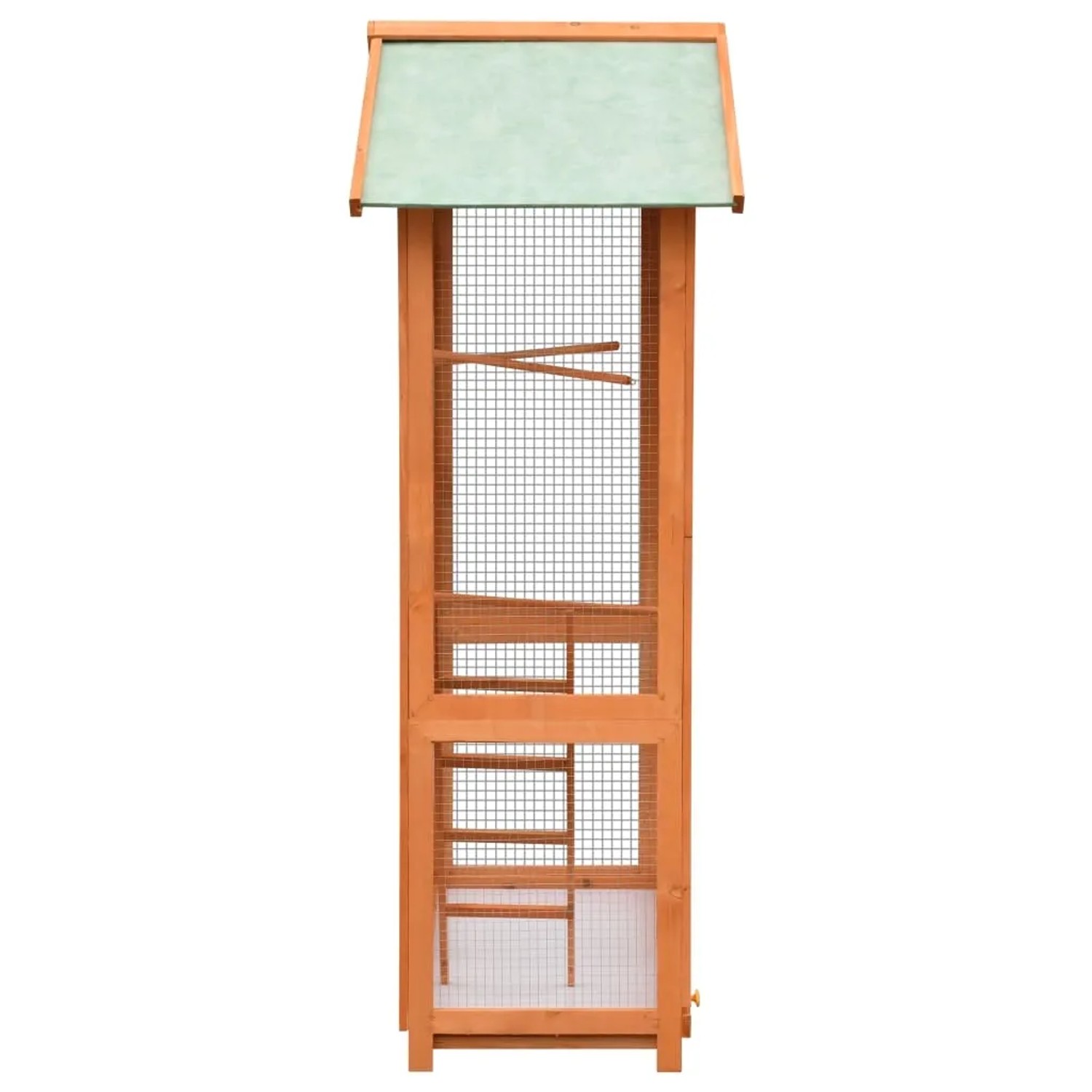 vidaXL Vogelkäfig aus Kiefernholz und Tannenholz, 125,5x59,5x164 cm. Vogelhaus mit Leiter und grünem Dach.