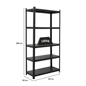 Schwerlastregal Ragnar, All Black Serie, 180x90x40 cm, 5 Böden, ideal als Keller- oder Garagenregal.