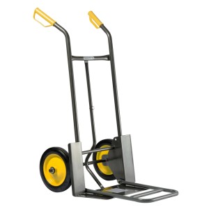 Haemmerlin Sackkarre 924 P mit klappbarer Schaufel, 200 kg Traglast, Vollgummiräder und gelbe Griffe.