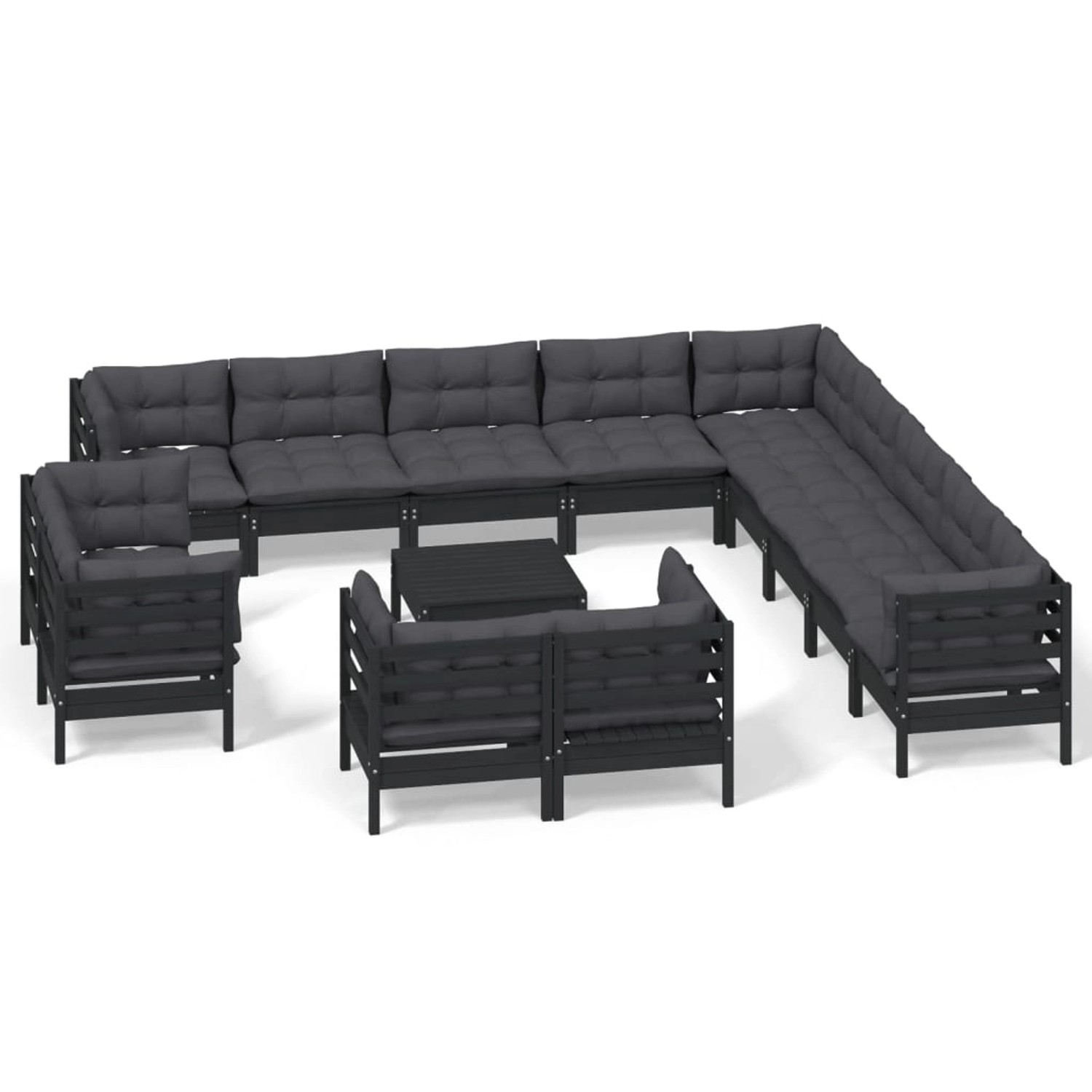 14-tlg. Garten-lounge-set Mit Kissen Schwarz Massivholz Kiefer günstig online kaufen