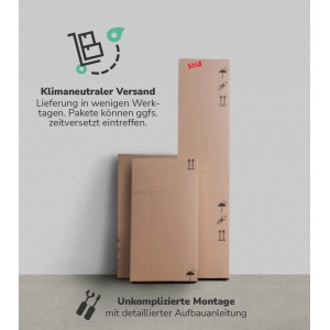 Verpackte mokebo Badmöbel 'Der Steuermann' als 3-teiliges Set in Anthrazit, versandbereit.