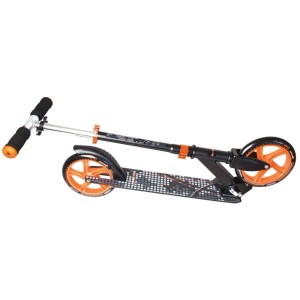 Muuwmi Aluminium Scooter, Tretroller in Schwarz-Orange mit 200 mm Rollen und verstellbarem Lenker.