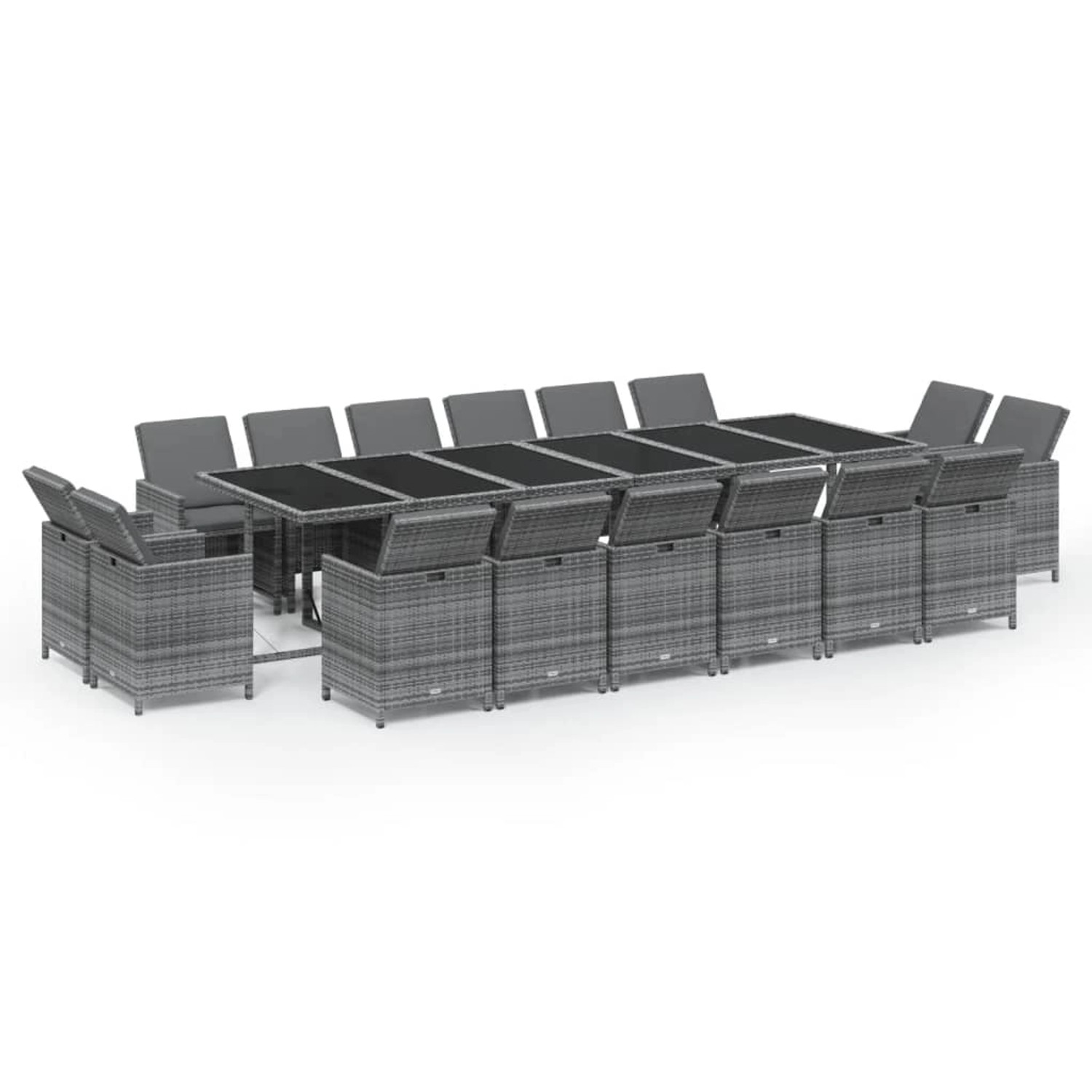 vidaXL 17-Tlg Garten-Essgruppe mit Kissen Poly Rattan Grau 3095618 günstig online kaufen