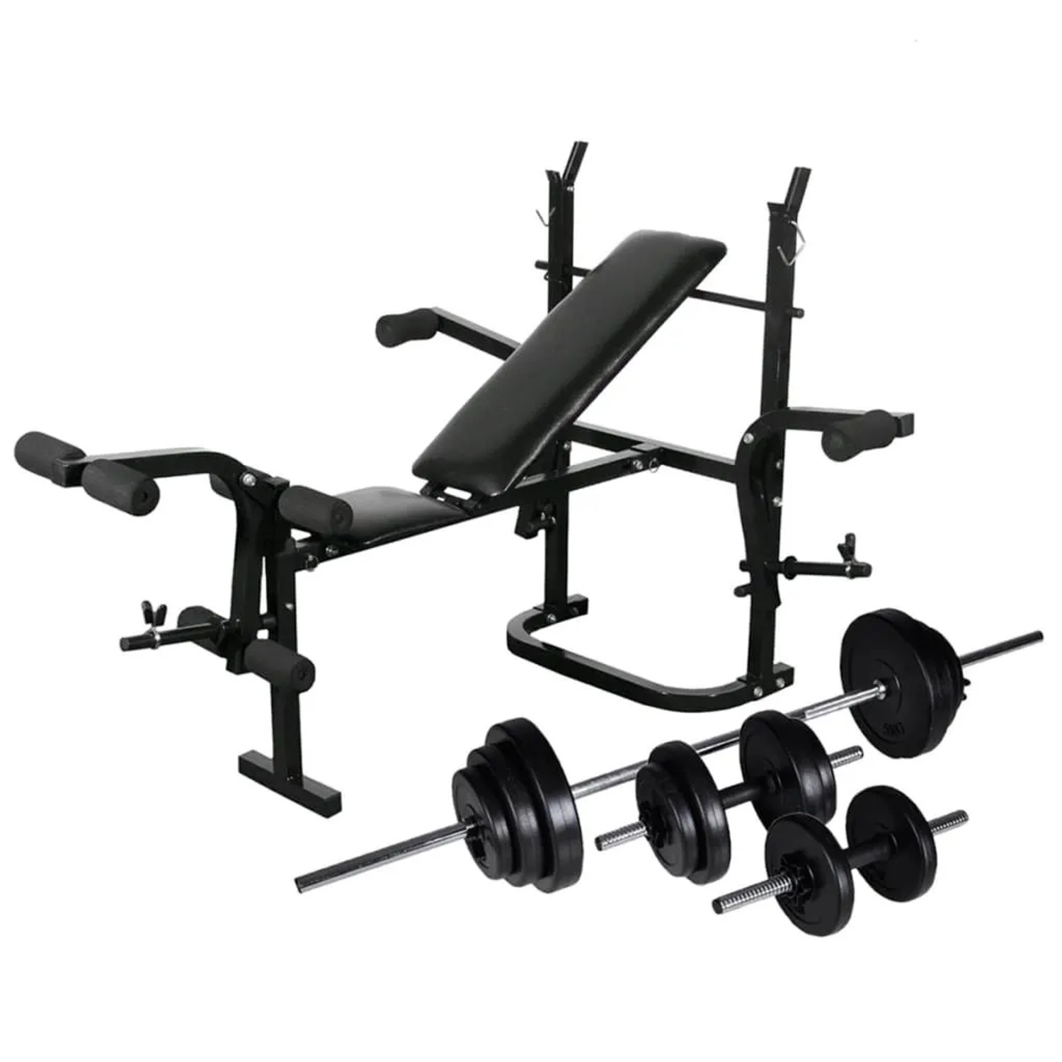 vidaXL Trainingsbank mit Ablage und Langhantel und Kurzhantel Set 30,5 kg 275368