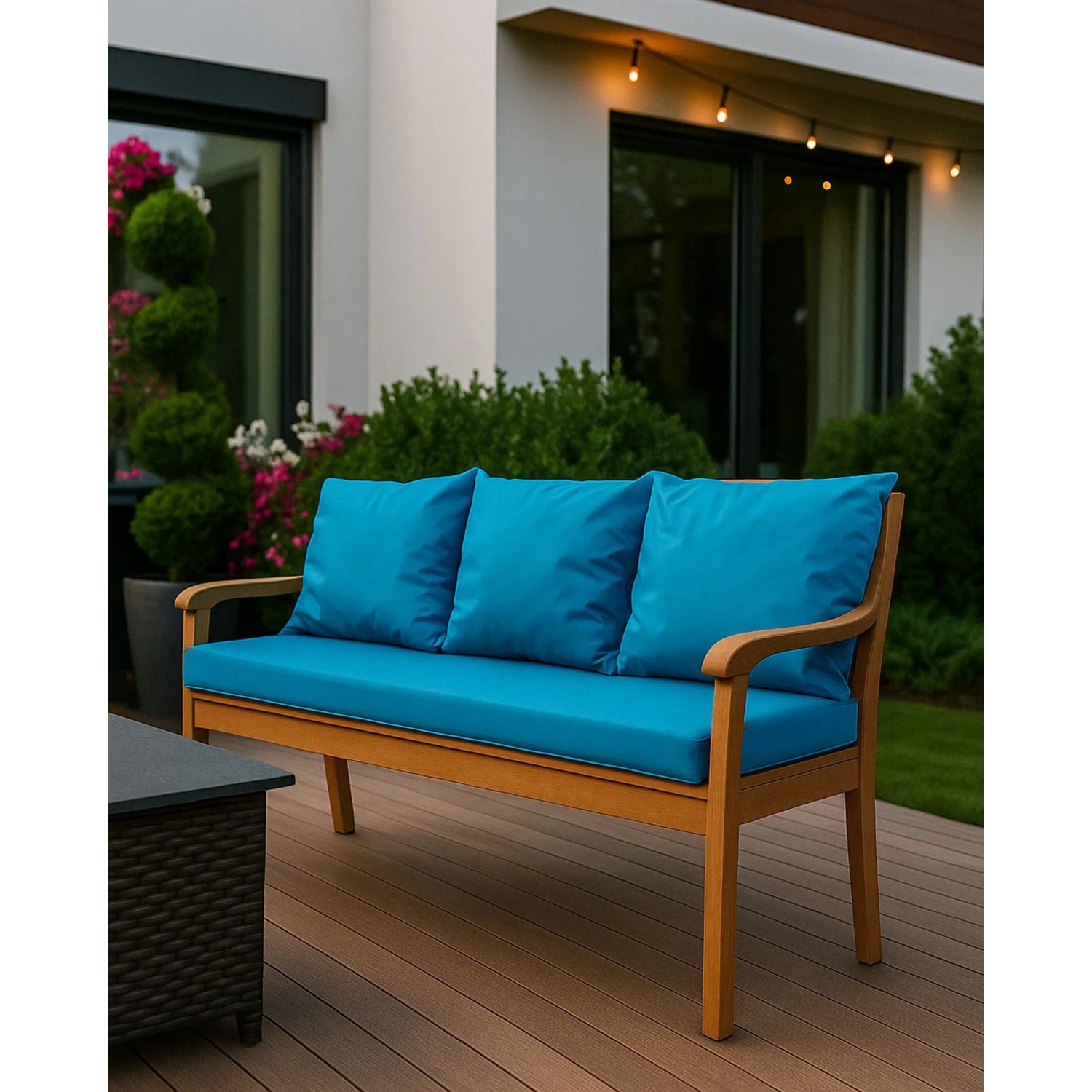 Setgarden  Mix Bench Kissen Outdoor Kissen Bankauflage 120x60+2x50x56cm Kissen Für 2-Sitzer Bänke 1tlg Blau_6