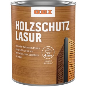 Dose OBI Holzschutz-Lasur Kastanie 5l für Wetterschutz und Holzpflege im Außenbereich.