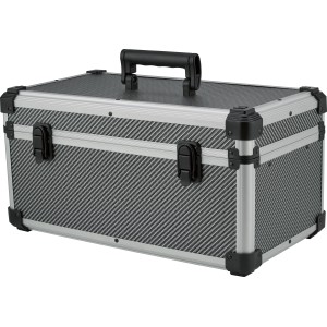 LUX Aluminium Werkzeugkoffer in Silber/Schwarz mit Tragegriff und Verschlüssen.