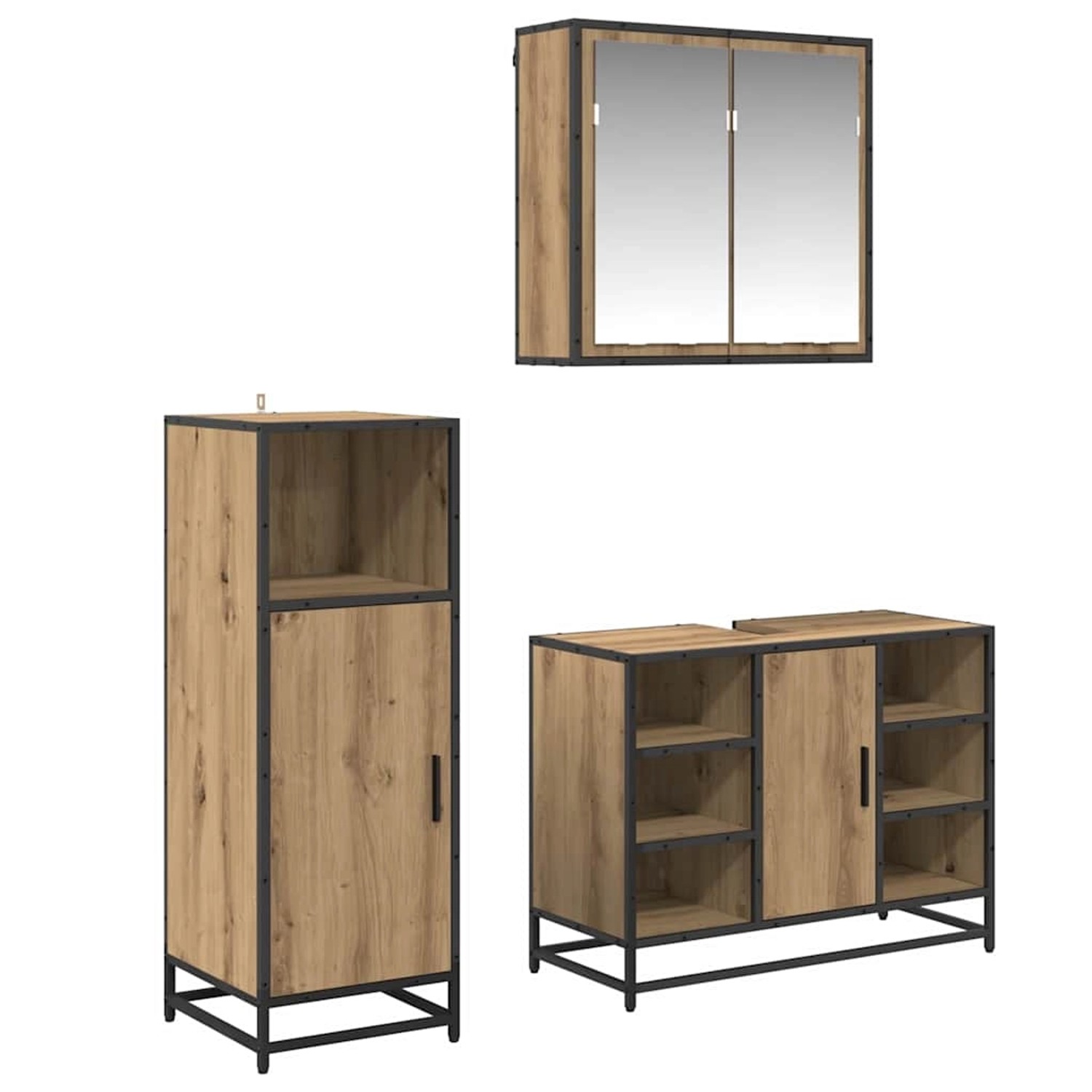 vidaXL Badezimmermöbel Set mit Tür 3-Tlg Artisan-Eiche Holzwerkstoff 340241 günstig online kaufen