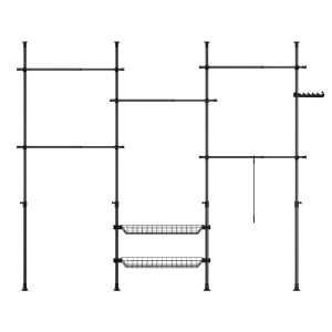 SoBuy Teleskop Kleiderständer mit 5 Stangen und 2 Körben, flexibel und ohne Bohren montiert.