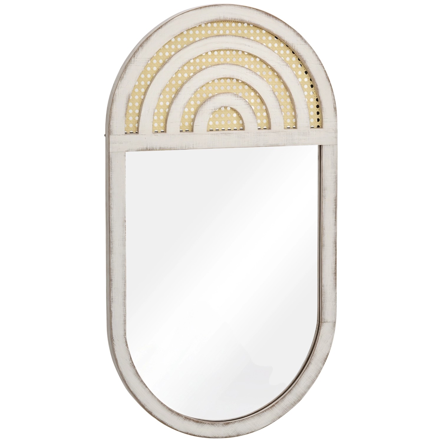 HOMCOM Wandspiegel  Wohnzimmerspiegel  50 x 90cm mit Rattanoptik Holzrahmen Weiß