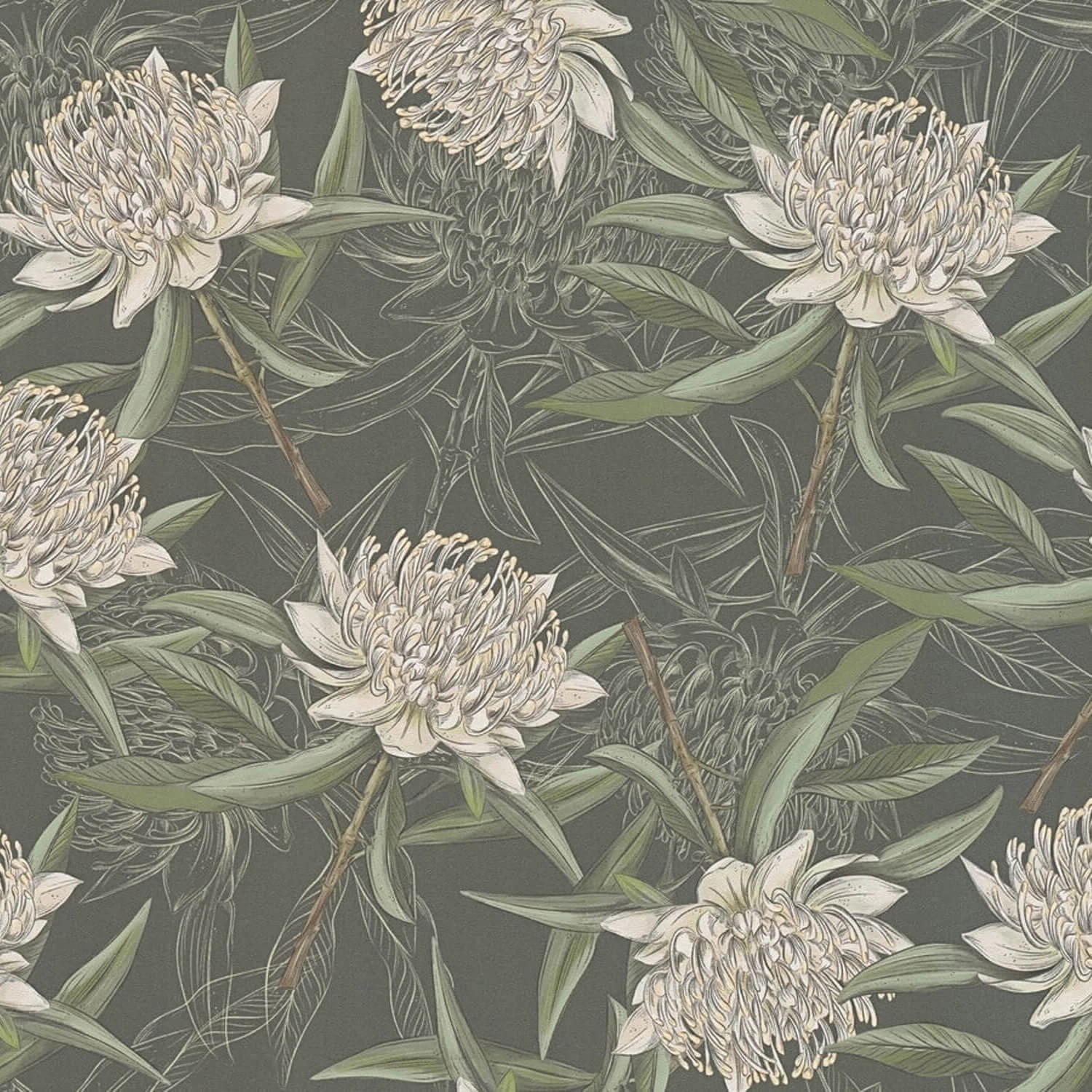 PROFHOME 394321-GU Blumen Tapete Floral Matt Schwarz Grün Weiß 0,53 m x 10, günstig online kaufen
