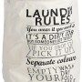 Beiger Wäschesammler aus Canvas mit Aufschrift "Laundry Rules", Ø 38 cm.