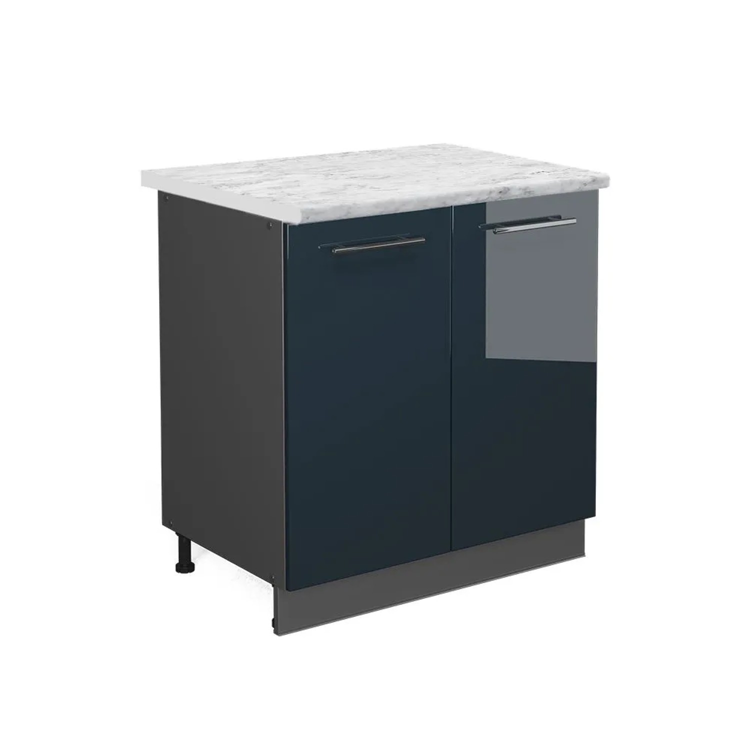 Vicco Küchenunterschrank Fame-Line Dunkelblau Hochglanz/Anthrazit 80 x 82 Arbeitsplatte Marmor