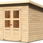 Karibu Holz-Gartenhaus Neuenburg 2, naturbelassen, mit Doppeltür und Pultdach.