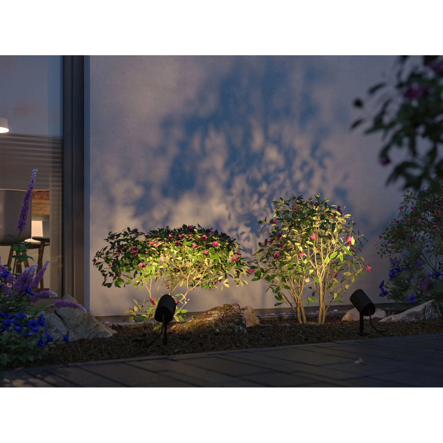 Paulmann Plug & Shine Shira LED Gartenstrahler, anthrazit, beleuchtet Pflanzen im Garten.