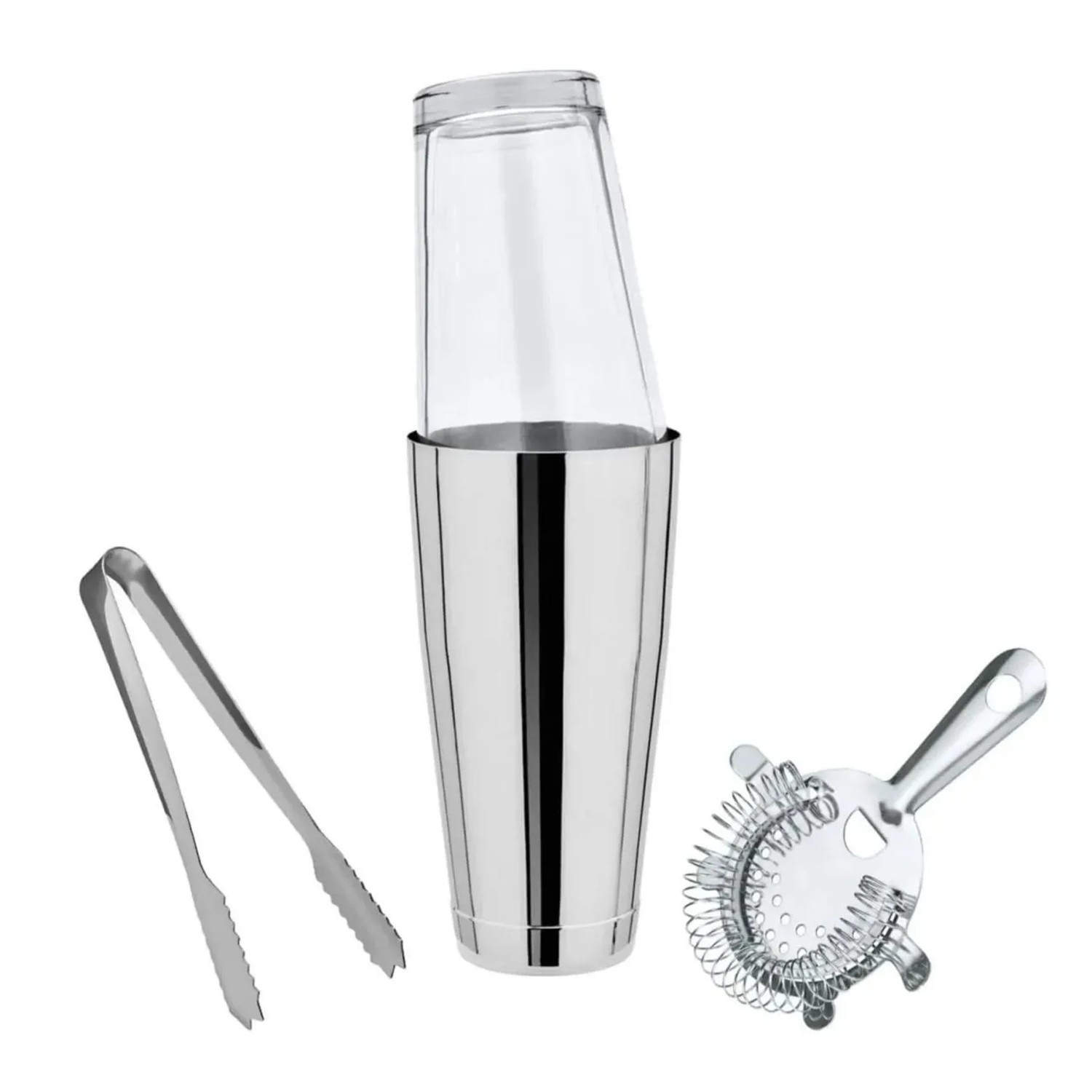 Ich-Zapfe Boston Shaker Set Klein mit Mixing Glas Sieb und Zange Silber Metall