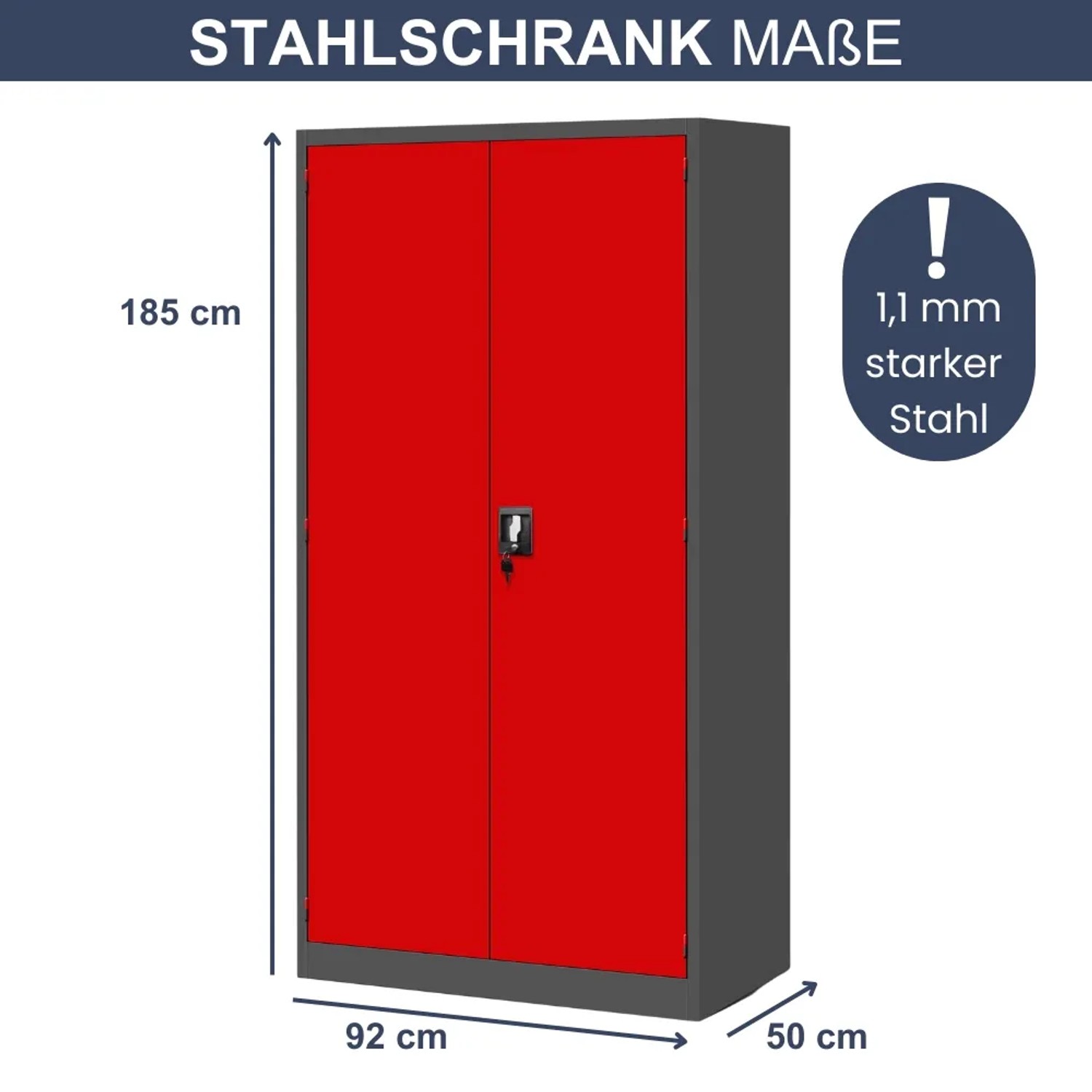 DELUKE Werkzeugschrank, anthrazit-rot, mit Lochwand, 185x92x50 cm, Stahlschrank mit zwei Türen.
