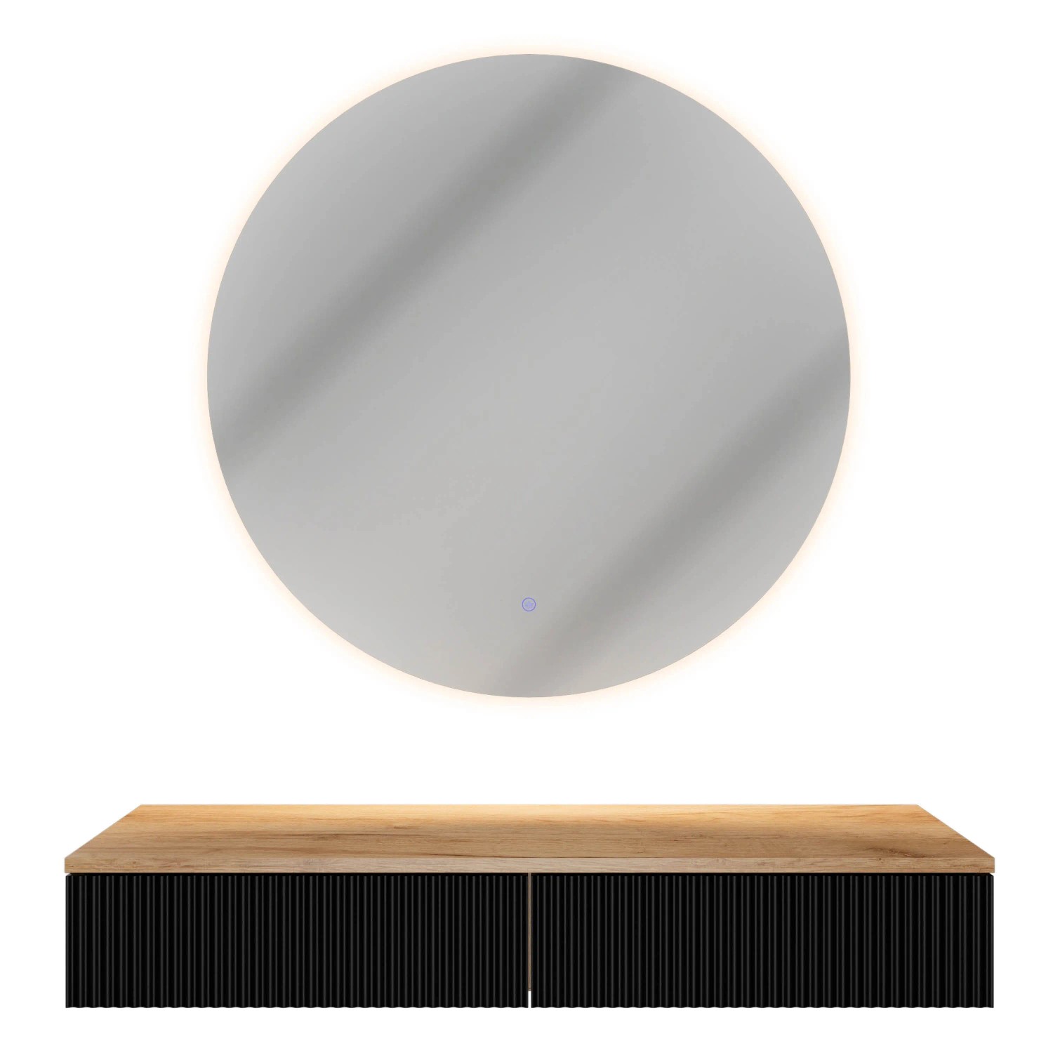 Planetmöbel AMYRA Konsolentisch 100 cm Gold Eiche Schwarz mit NOVA LED Spiegel 80 cm
