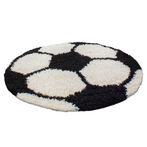 Ayyildiz Kinderteppich Fun, rund, Ø 100cm, schwarz-weiß im Fußball Design.