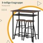HOMCOM Bartisch Set: schwarzer Metallrahmen, Eiche-MDF-Platte, 2 Barhocker, Ablagefach. Industriestil, platzsparend.