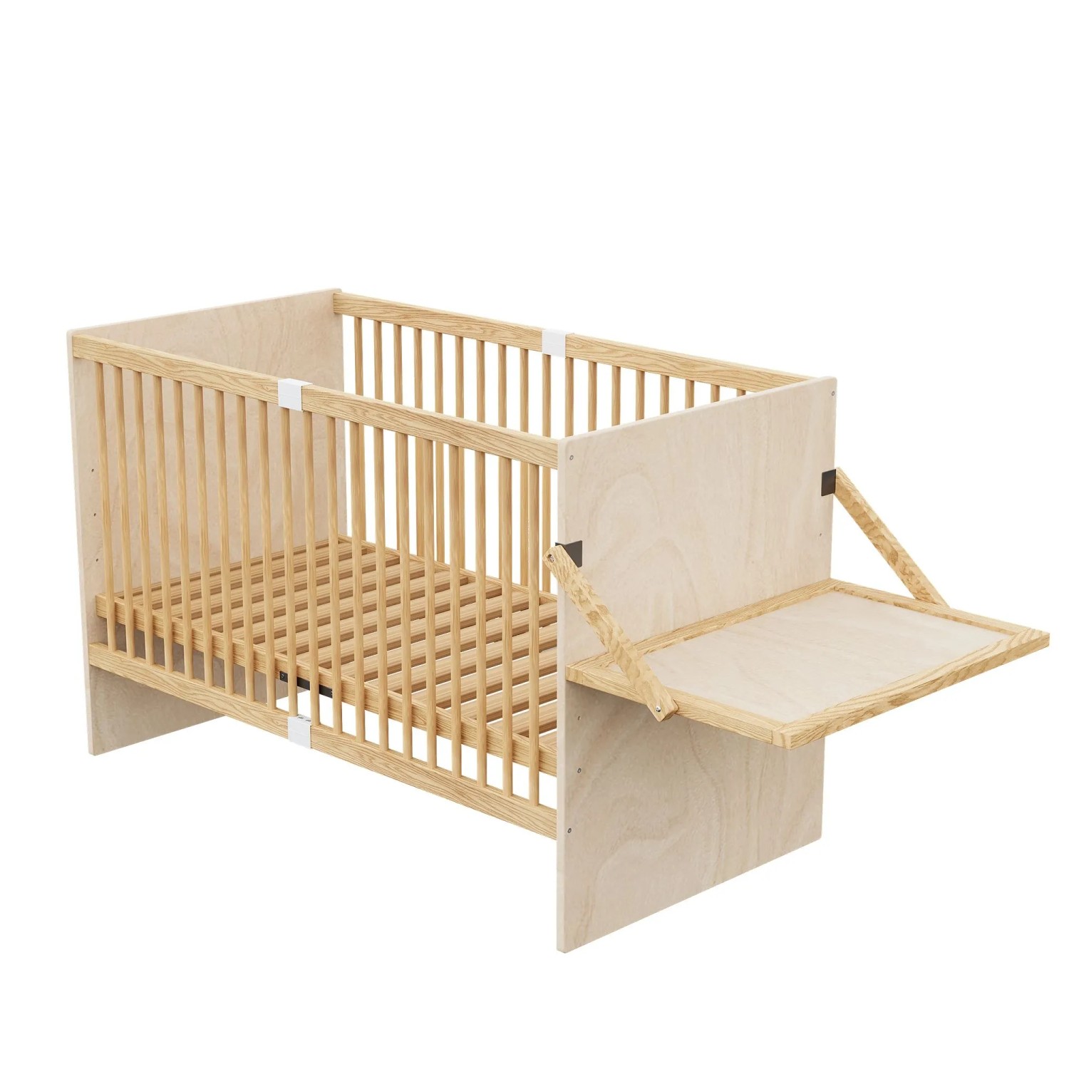 Merax Gitterbett 70x140x95 cm Naturholz Kiefernholz Wickeltisch 4 Stufen