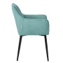 ML-Design Polsterstuhl Petrol mit Frotteebezug und schwarzen Beinen, Seitenansicht.