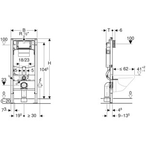Geberit Duofix Vorwandelement für Wand-WC, Maße und Details zur Installation.