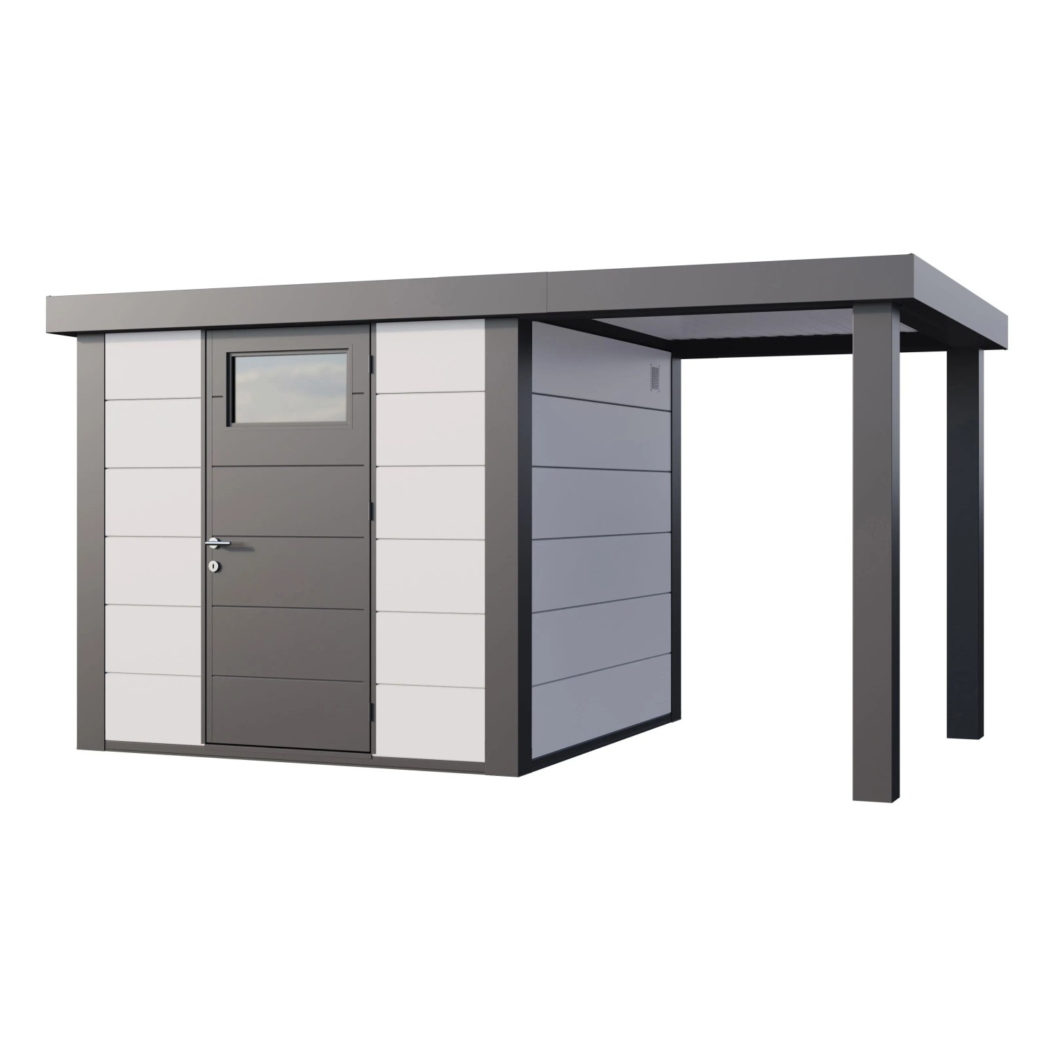 Gerätehaus Classico 2424 mit Offene Lounge S Rechts 406 cm x 238 cm Weiß günstig online kaufen