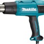 Makita Heissluftgebläse HG6531CK (2.000 W) in Türkis und Schwarz, seitliche Ansicht.