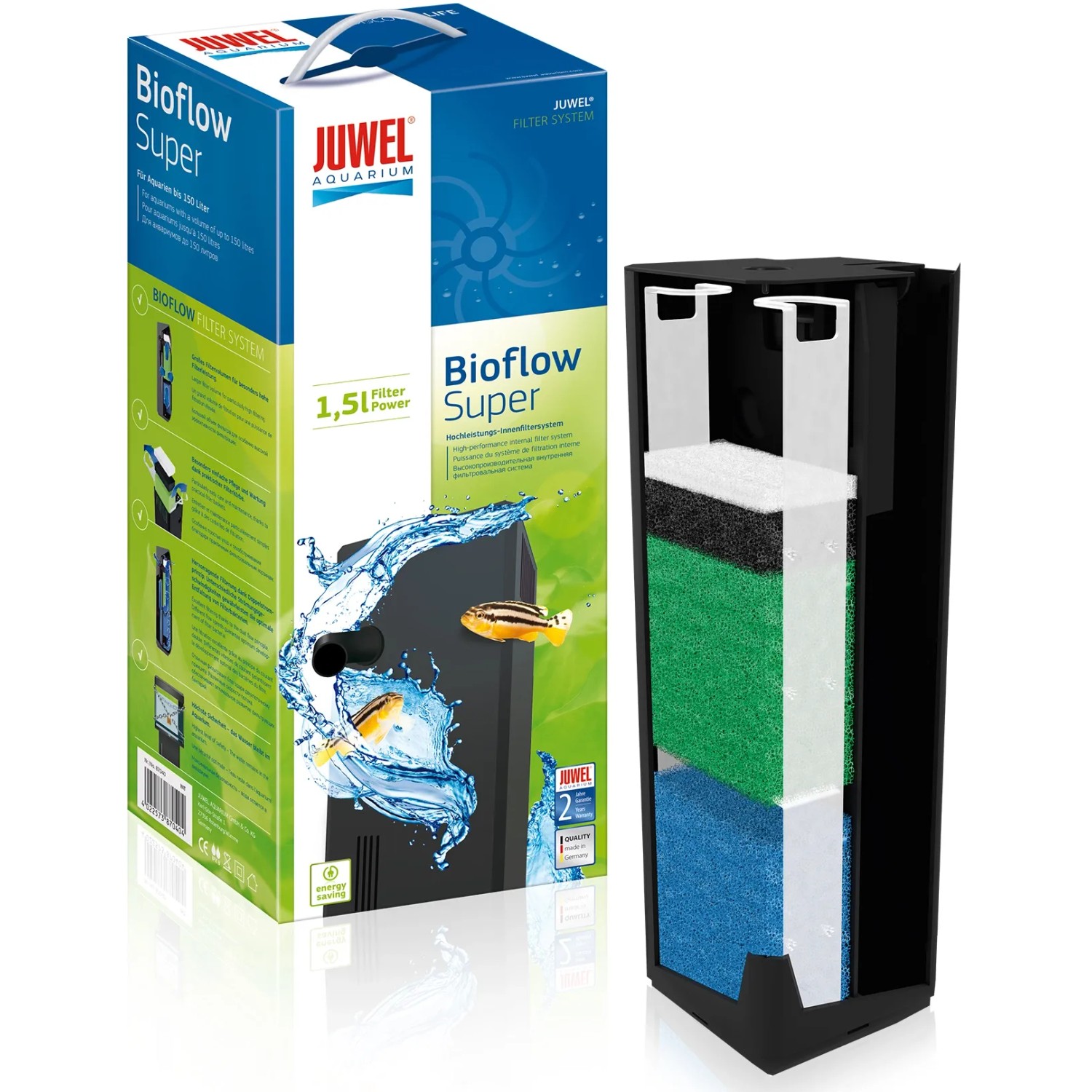 Juwel Bioflow Super Innenfilter für Aquarien bis 150L, mit Filtermedien und Pumpe.