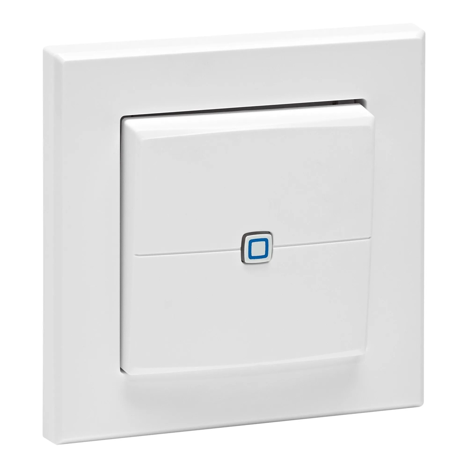 Weißer Homematic IP Wandtaster 2-fach für Hausautomation. Funk-Schalter zur Steuerung von Licht und Heizung.