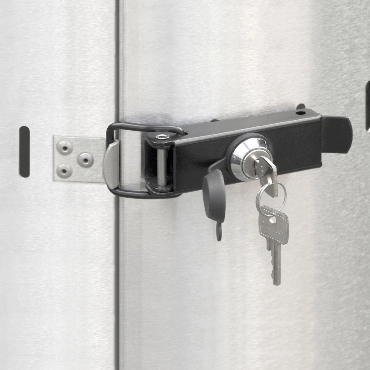 Detailaufnahme: Abschließbare Tür des Enders Terrassenheizstrahlers Commercial mit Schlüssel.