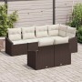 Braunes 7-teiliges vidaXL Garten-Sofa-Set aus Polyrattan mit beigen Kissen.