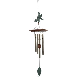 Nature's Melody Klangspiel mit Libelle, 62cm, hellgold. Gartendeko mit 4 Klangröhren.