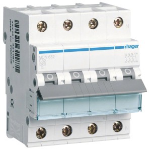 Hager Leitungsschutzschalter C32A, 3P+N, 4TE. Kompakter LS-Schalter für zuverlässigen Schutz.