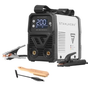 STAHLWERK ARC 200 MD Digital Inverter Schweißgerät 200 A, weiß-schwarz, mit Elektrodenhalter, Massekabel, Schlackehammer, Drahtbürste.