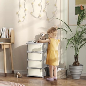 HOMCOM Schubladenschrank in Creme: Kunststoff Kommode mit 4 Schubladen im Kinderzimmer.
