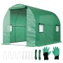 Grünes Foliengewächshaus 3x2m mit aufrollbarer Tür, 4 Fenstern, Stahlrahmen und Zubehör für den Garten.