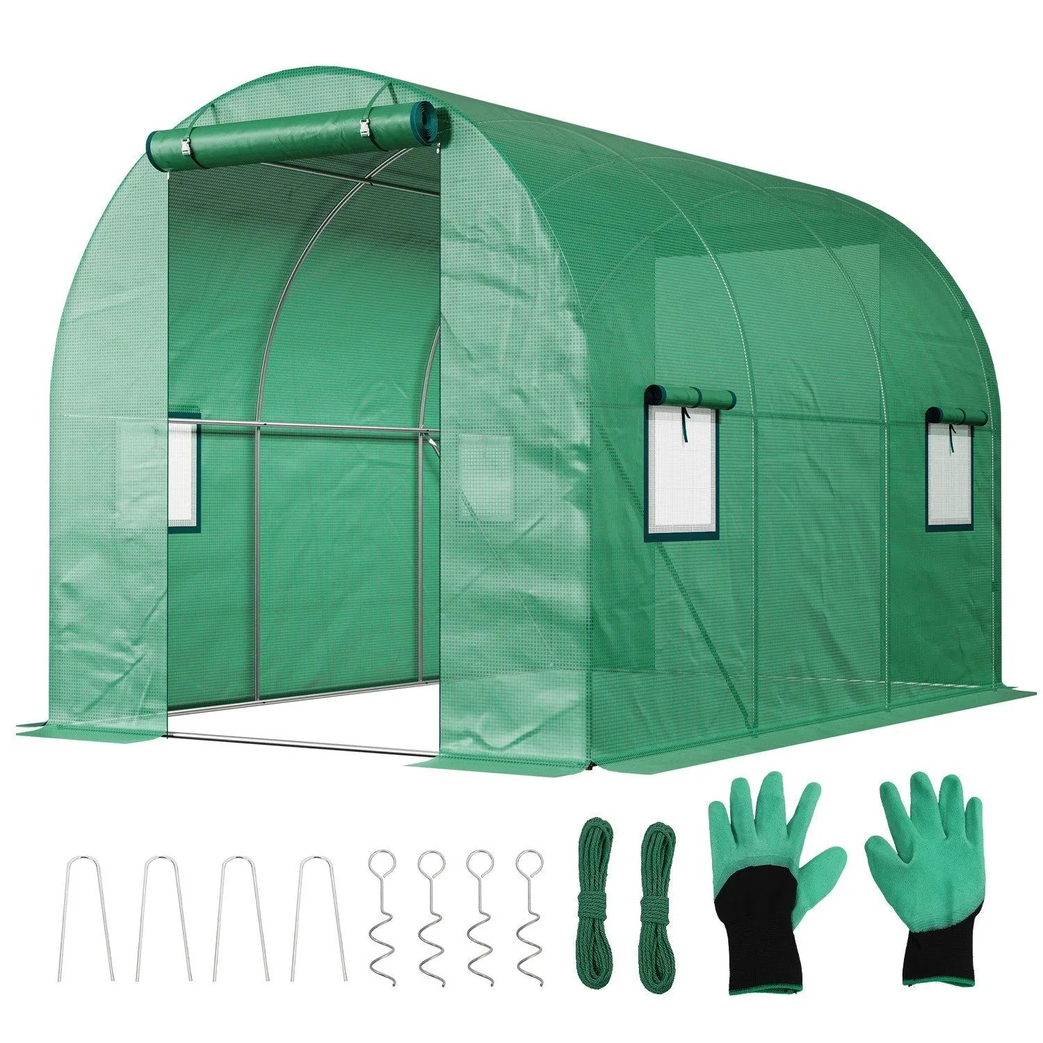 Sekey Foliengewächshaus Gewächshaus Treibhaus Winterfest für Garten 2 Türen Tomatenhaus 3x2x2m Folientunnel mit 4 Fenstern UV-Schutz Stabil
