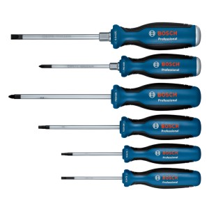 Bosch Professional Schraubendreher-Set, 6-teilig mit Schlitz, Kreuzschlitz, Pozidriv und Torx.